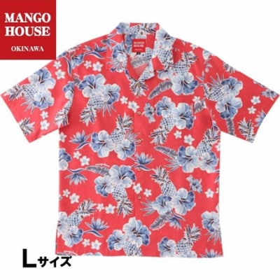 【マンゴハウスのかりゆしウェア】メンズ　Lサイズ　レッド　ドリーミーパインハイビー　251152