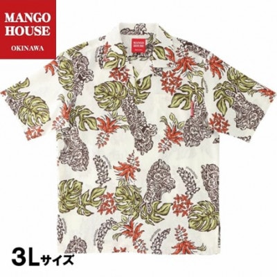 【マンゴハウスのかりゆしウェア】メンズ　3Lサイズ　アイボリー　龍柱デイゴ　251161