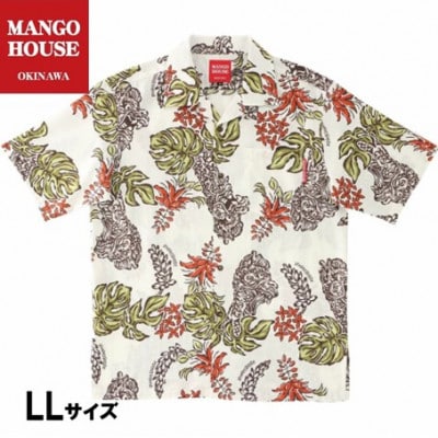 【マンゴハウスのかりゆしウェア】メンズ　LLサイズ　アイボリー　龍柱デイゴ　251161
