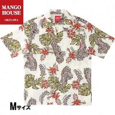 【マンゴハウスのかりゆしウェア】メンズ　Mサイズ　アイボリー　龍柱デイゴ　251161