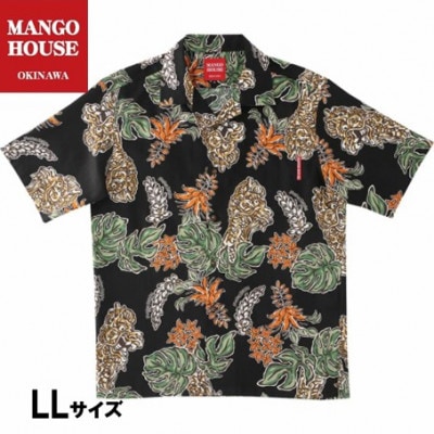 【マンゴハウスのかりゆしウェア】メンズ　LLサイズ　ブラック　龍柱デイゴ　251161