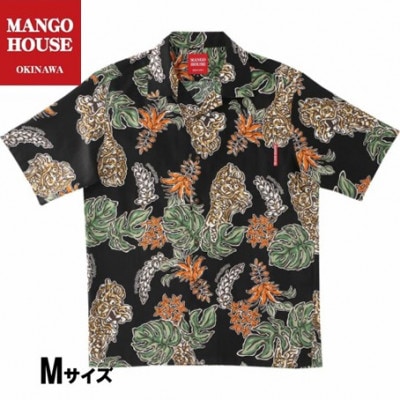 【マンゴハウスのかりゆしウェア】メンズ　Mサイズ　ブラック　龍柱デイゴ　251161