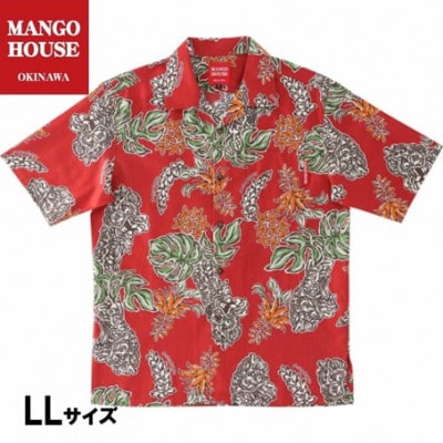 【マンゴハウスのかりゆしウェア】メンズ　LLサイズ　レッド　龍柱デイゴ　251161
