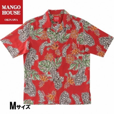 【マンゴハウスのかりゆしウェア】メンズ　Mサイズ　レッド　龍柱デイゴ　251161