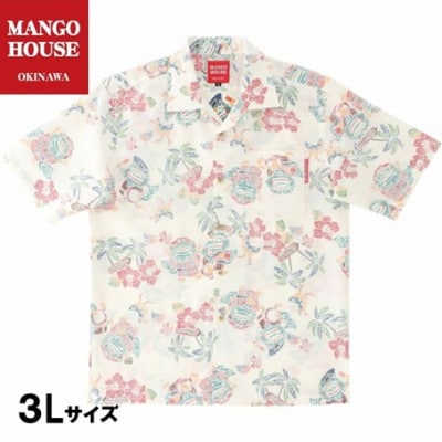 【マンゴハウスのかりゆしウェア】メンズ　3Lサイズ　アイボリー　あっちゃめシーサー　251162