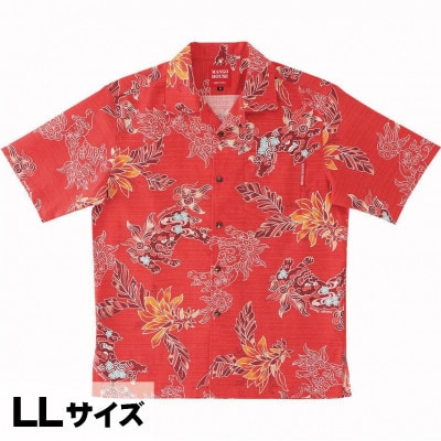 【マンゴハウスのかりゆしウェア】メンズ　LLサイズ　レッド　寿ゆいまーるシーサー　251170