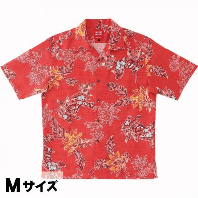 【マンゴハウスのかりゆしウェア】メンズ　Mサイズ　レッド　寿ゆいまーるシーサー　251170
