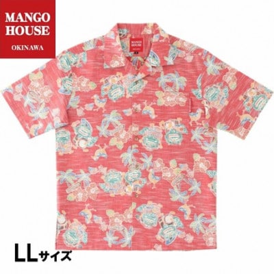 【マンゴハウスのかりゆしウェア】メンズ　LLサイズ　レッド　あっちゃめシーサー　251162