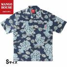 【マンゴハウスのかりゆしウェア】メンズ　Sサイズ　ネイビー　おきなわサマースノー　251171