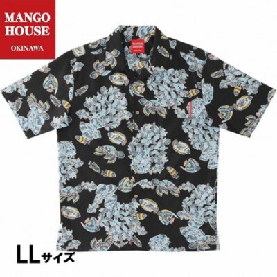 【マンゴハウスのかりゆしウェア】メンズ　LLサイズ　ブラック　おきなわサマースノー　251171