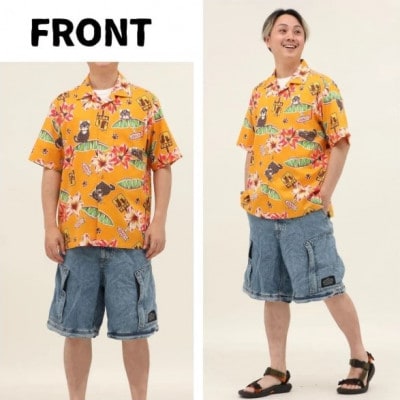 【マンゴハウスかりゆしウェア】メンズ　M　カラシ　I LOVEイリオモテヤマネコ　251164