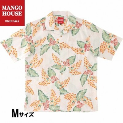 【マンゴハウスのかりゆしウェア】メンズ　Mサイズ　アイボリー　月桃ブルーム　251166
