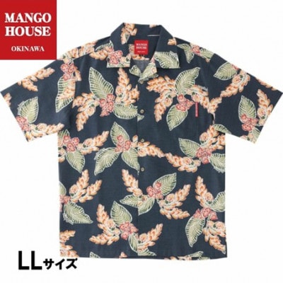 【マンゴハウスのかりゆしウェア】メンズ　LLサイズ　ネイビー　月桃ブルーム　251166