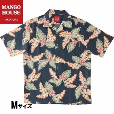 【マンゴハウスのかりゆしウェア】メンズ　Mサイズ　ネイビー　月桃ブルーム　251166