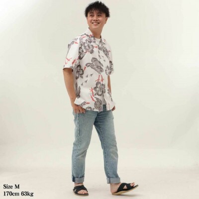 【マンゴハウスのかりゆしウェア】メンズ　3Lサイズ　オフブラウン　ヤンバルクイナウォーク251168