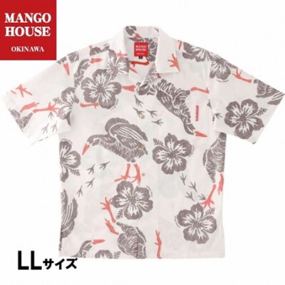 【マンゴハウスのかりゆしウェア】メンズ　LLサイズ　オフブラウン　ヤンバルクイナウォーク251168