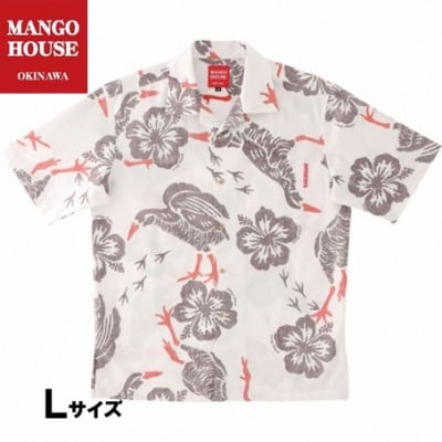 【マンゴハウスのかりゆしウェア】メンズ　Lサイズ　オフブラウン　ヤンバルクイナウォーク　251168