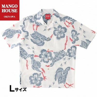 【マンゴハウスのかりゆしウェア】メンズ Lサイズ オフブルー ヤンバルクイナウォーク 251168