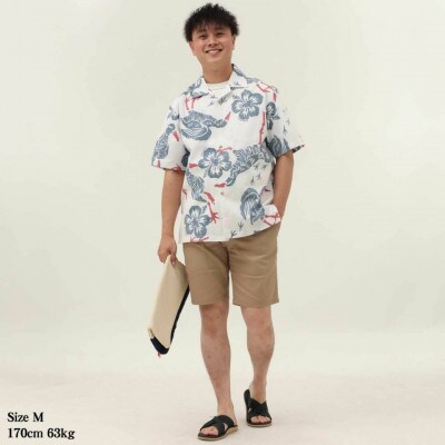 【マンゴハウスのかりゆしウェア】メンズ Lサイズ オフブルー ヤンバルクイナウォーク 251168