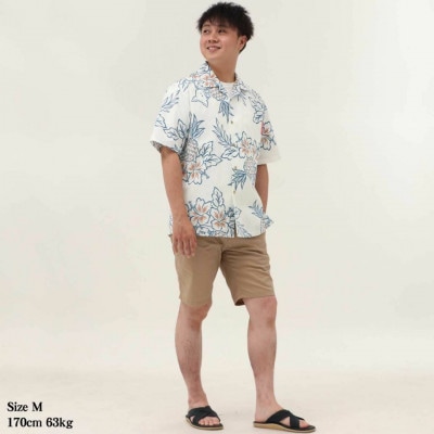 【マンゴハウスのかりゆしウェア】メンズ　Lサイズ　アイボリー　トントンあぐーハイビー　251177