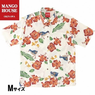 【かりゆしウェア】メンズ　Mサイズ　アイボリー　紅型クイナガーデン(ボタンダウン)252070