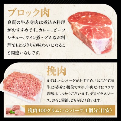 【2カ月定期便】はこだて和牛 ひき肉 ブロック肉 各400g×2 セット 和牛 牛肉 ビーフ 赤身