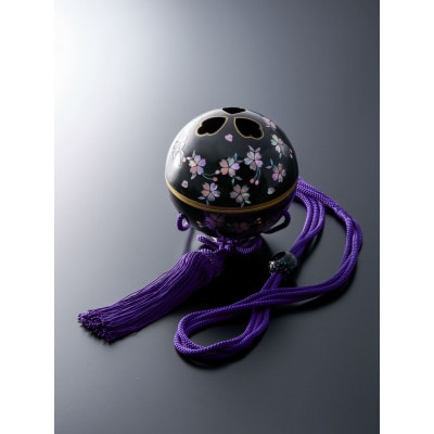 吊香炉『薫珠』(R)桜(青貝螺鈿)本漆・真塗(黒)小(11cm)紫色房・紐