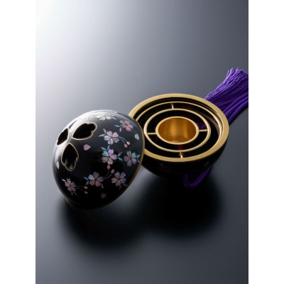 吊香炉『薫珠』(R)桜(青貝螺鈿)本漆・真塗(黒)小(11cm)紫色房・紐