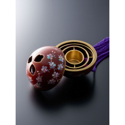 吊香炉『薫珠』(R)桜(青貝螺鈿)本漆・真塗(赤)小(11cm)紫色房・紐