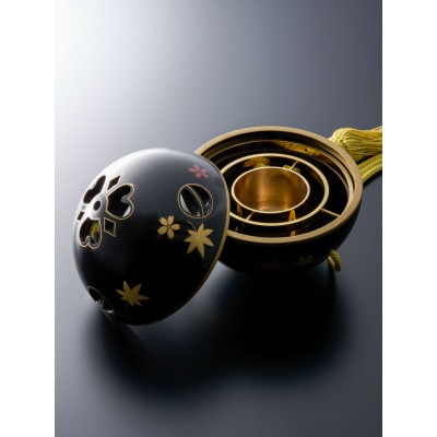 吊香炉『薫珠』(R)春秋(金蒔絵)本漆・真塗(黒)大14cm黄色房・紐