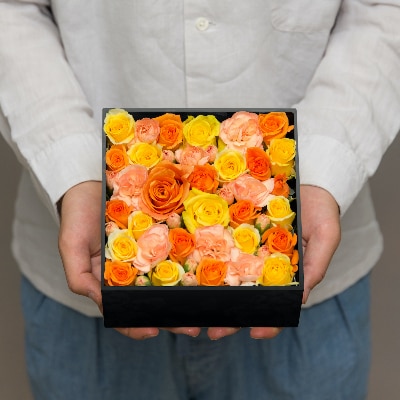 BOXアレンジメント　イエロー/オレンジ系　16cm
