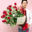 赤バラ花束　21本