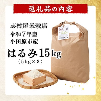 令和7年産 小田原の米「はるみ」15kg(5kg×3)