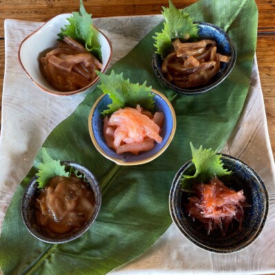 珍味5種セット【梅水晶 めんたい 王様の塩辛 焼きわた ゆず 極みわた】【神奈川県小田原市早川】
