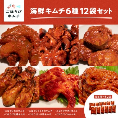 ごほうびキムチ6種12袋セット(生赤エビ・イイダコ・牡蠣・ホタテ・イカ・トリ貝 各種2袋)