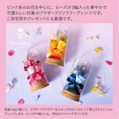 プリザーブドフラワーローズドーム ピンク系 お祝いやお誕生日におすすめ