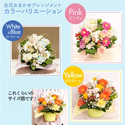 生花お任せアレンジメントM 白・ブルー系 お祝いやお誕生日におすすめ