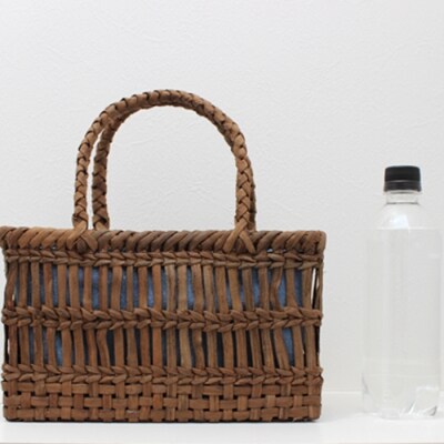 山葡萄かごバッグ Sサイズ 天然藍染の内袋付 手編み 手作り カゴ 籠 篭