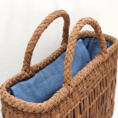 山葡萄かごバッグ Lサイズ 天然藍染の内袋付 手編み 手作り カゴ 籠 篭