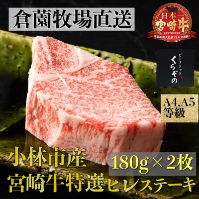 【黒毛和牛専門店厳選】小林市産宮崎牛特選ヒレステーキ180g×2【A040】