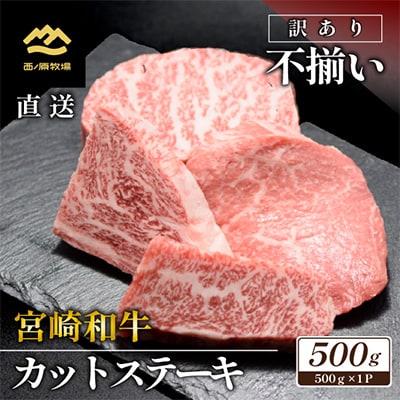 【生産者まかない用特別提供品】特別提供・宮崎牛不揃いカットステーキ 500g(C032)(小林市)