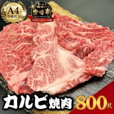 【宮崎県西ノ原牧場直送】A4等級以上宮崎牛カルビ焼肉 800g(E096)(小林市)