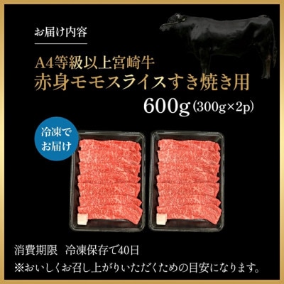 【宮崎県西ノ原牧場直送】A4等級以上宮崎牛赤身すき焼きモモ 600g(EAS044)(小林市)