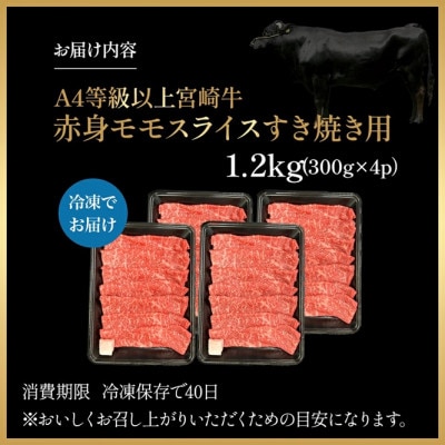 【宮崎県西ノ原牧場直送】A4等級以上宮崎牛赤身すき焼きモモ 1.2kg(EAS046)(小林市)