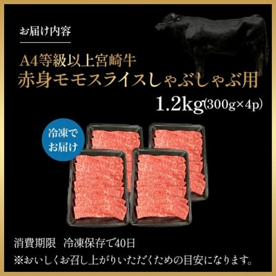 【宮崎県西ノ原牧場直送】A4等級以上宮崎牛赤身しゃぶしゃぶモモ 1.2kg(EAS050)(小林市)