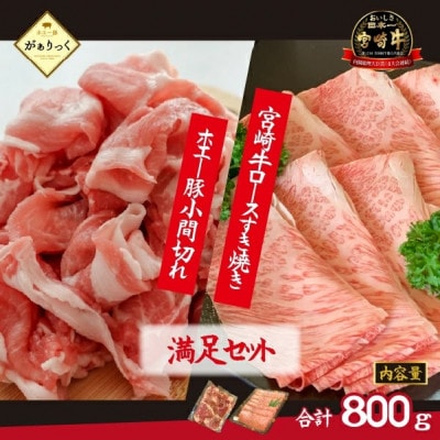 宮崎牛とろける霜降りロースすき焼きとホエー豚セット 計800g(DAS079)
