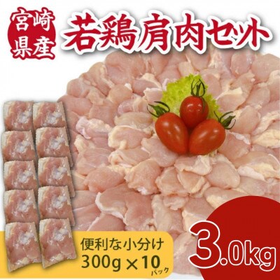 宮崎県産若鶏肩肉3kgセット(300g×10P)(小林市)