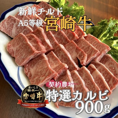 【新鮮チルド発送!!】A5等級宮崎牛特選カルビ焼肉 900g(E286)