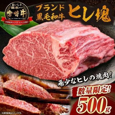 【美味しさ直送】ブランド黒毛和牛宮崎牛ヒレ塊  ブロック肉 500g(F014)