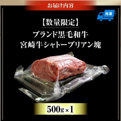 【美味しさ直送】ブランド黒毛和牛宮崎牛シャトーブリアン塊 500g(F015)